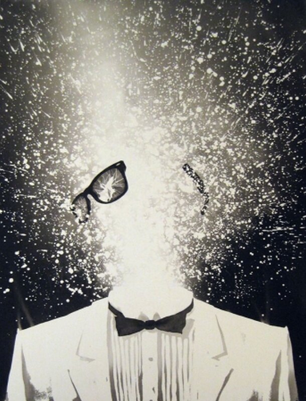 man in tuxedo with exploding head
