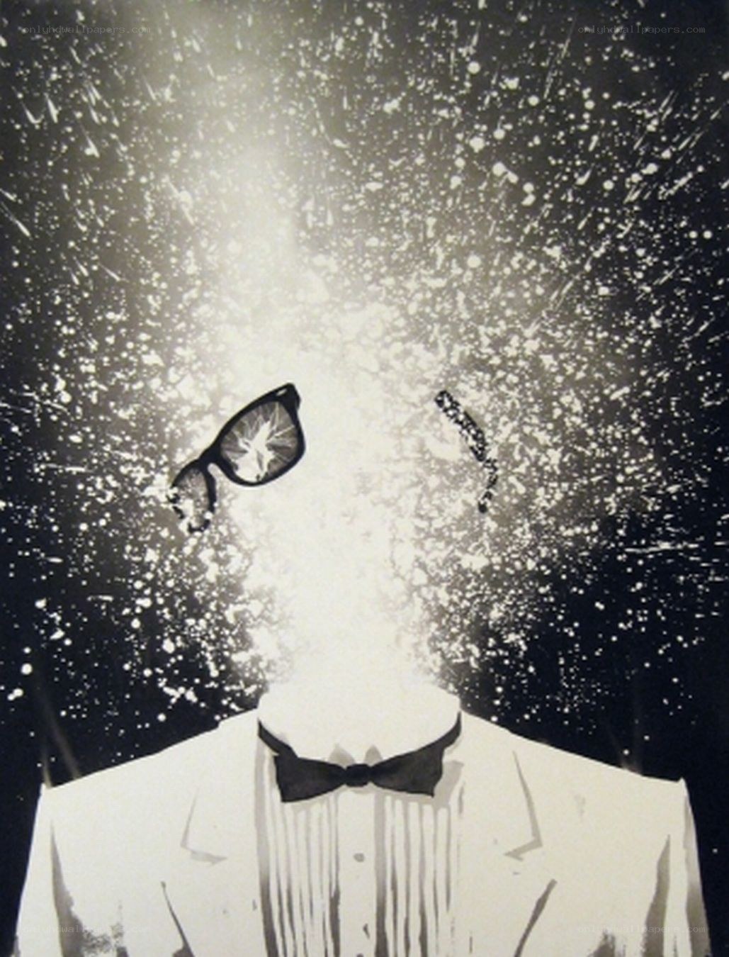 man in tuxedo with exploding head