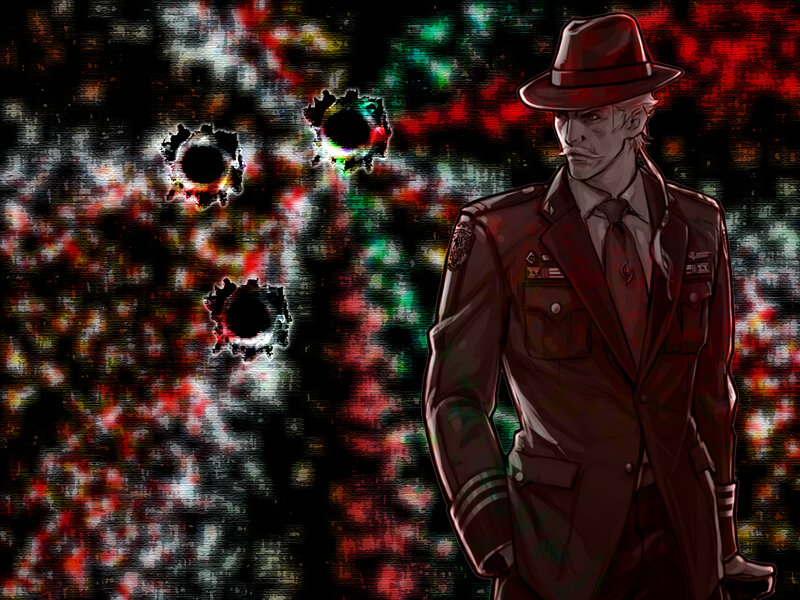 Man in uniform with bullet holes