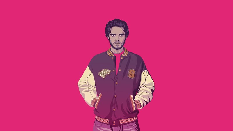 Man in Varsity Jacket — Pink, Confident