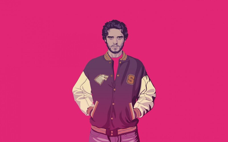 man in varsity jacket