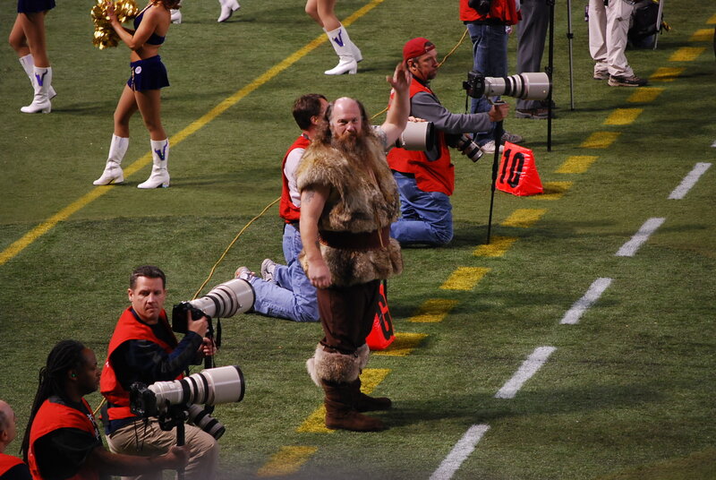 Man in Viking costume at football game
