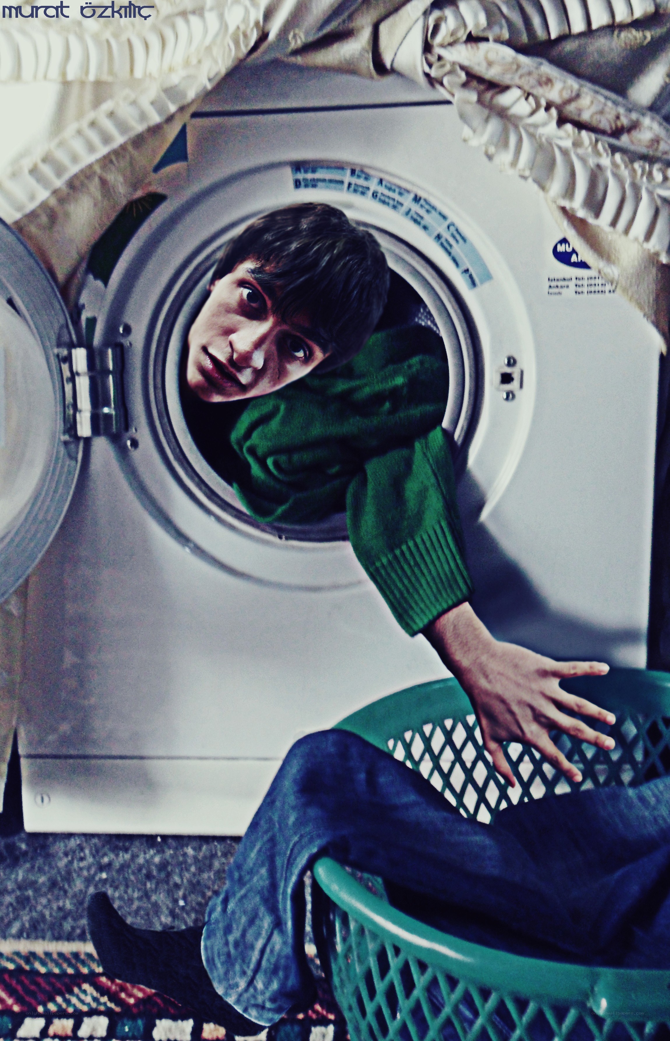 man in washing machine