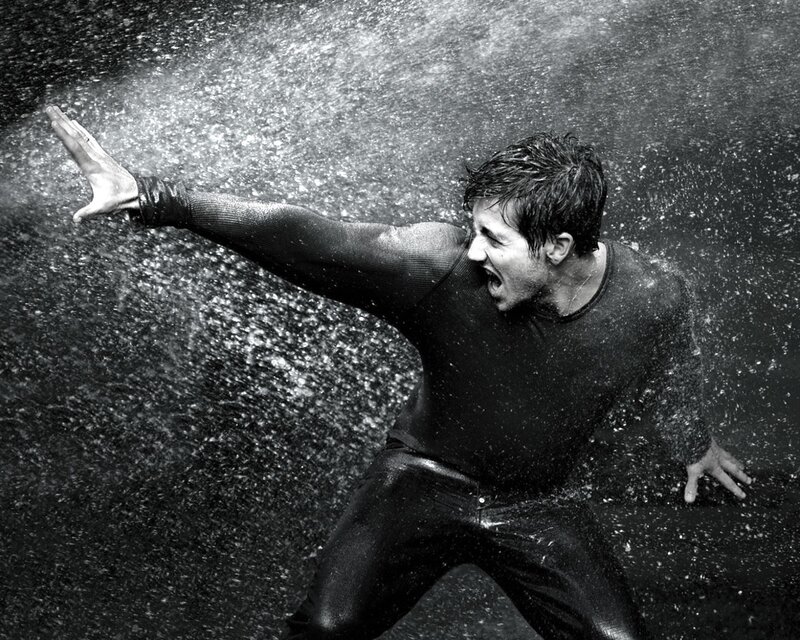 man in water spray