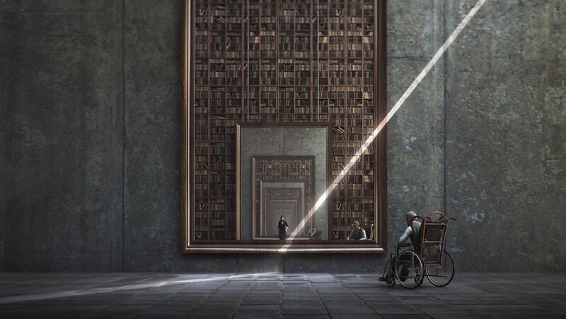 Man in Wheelchair — Gray, Dramatic