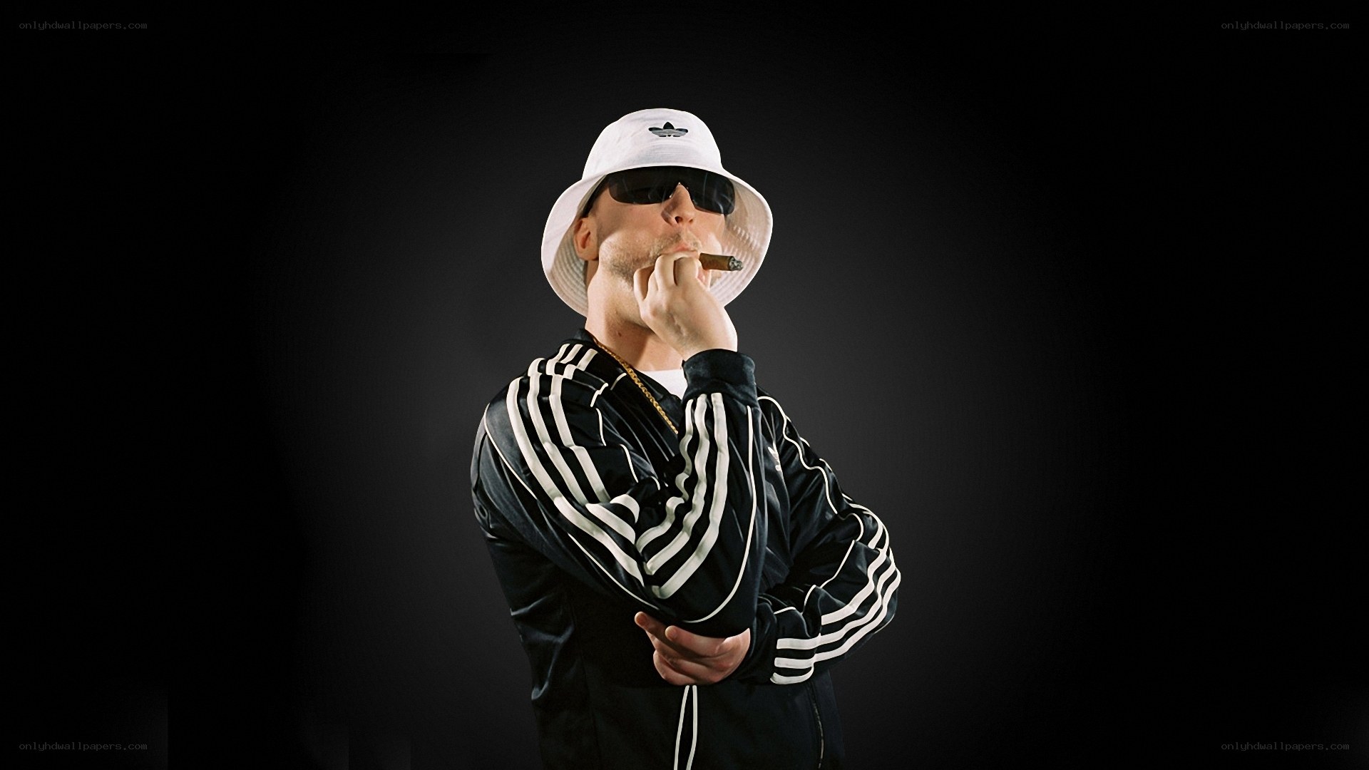 man in white hat smoking cigar