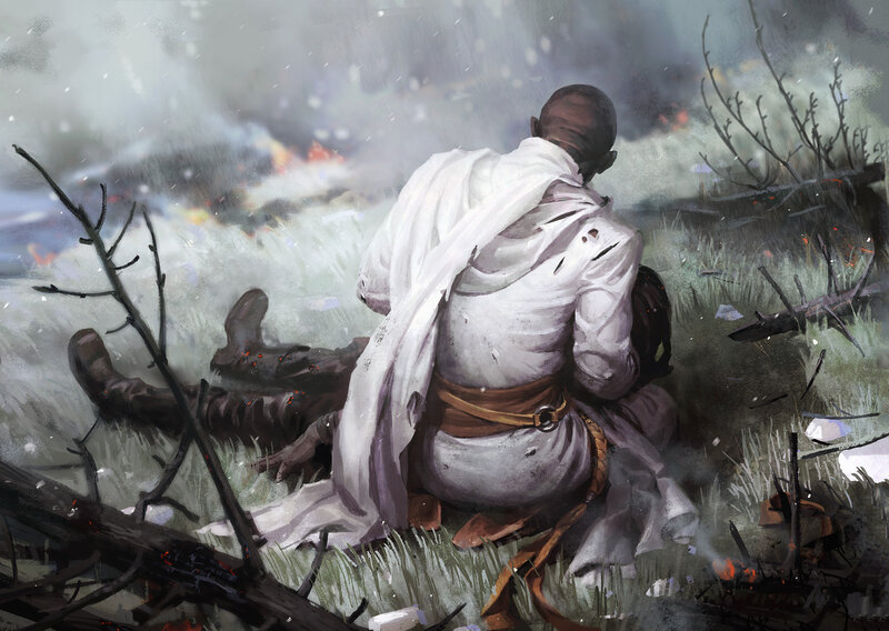 Man in White Robe — Dramatic, Winter
