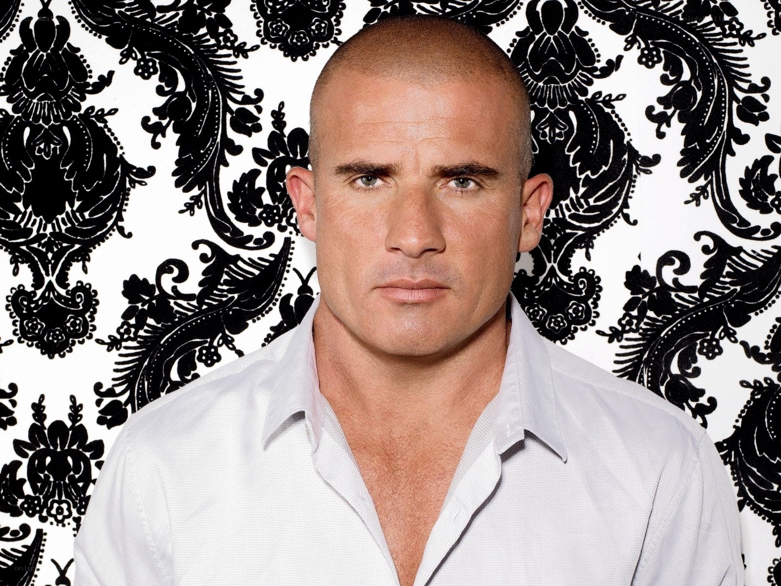 man in white shirt against patterned wall
