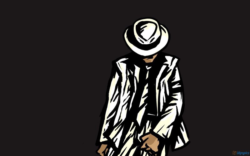 Man in White Suit — Black, Dramatic, Illustration