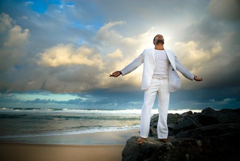 Man in White Suit — Dramatic, Sunset