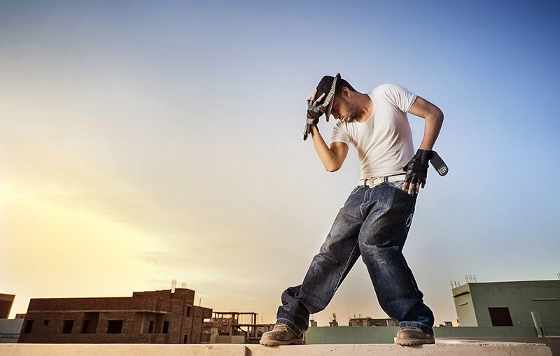 Man in White T-shirt — Blue, Dramatic