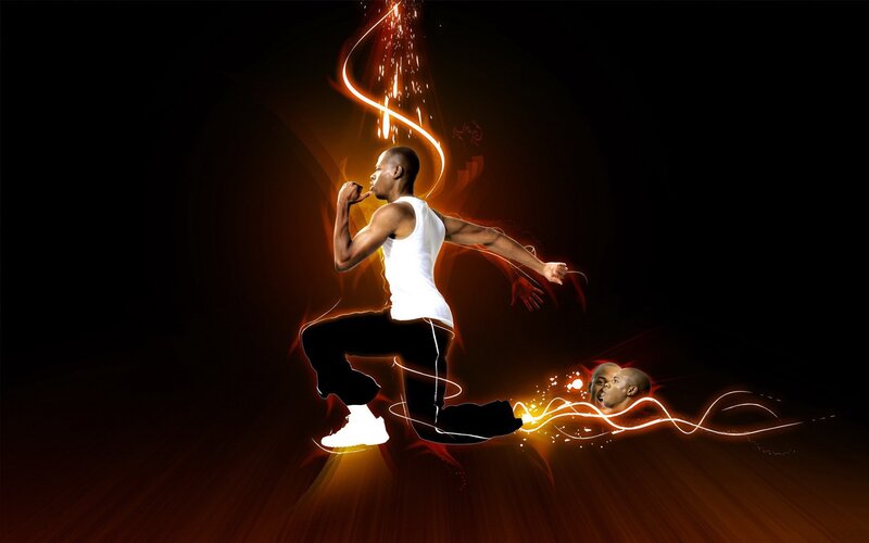 Man in White Tank Top — Black, Dramatic, Digital Art, Light Trails