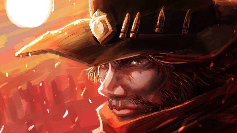 Man in Wide-brimmed Hat — Red