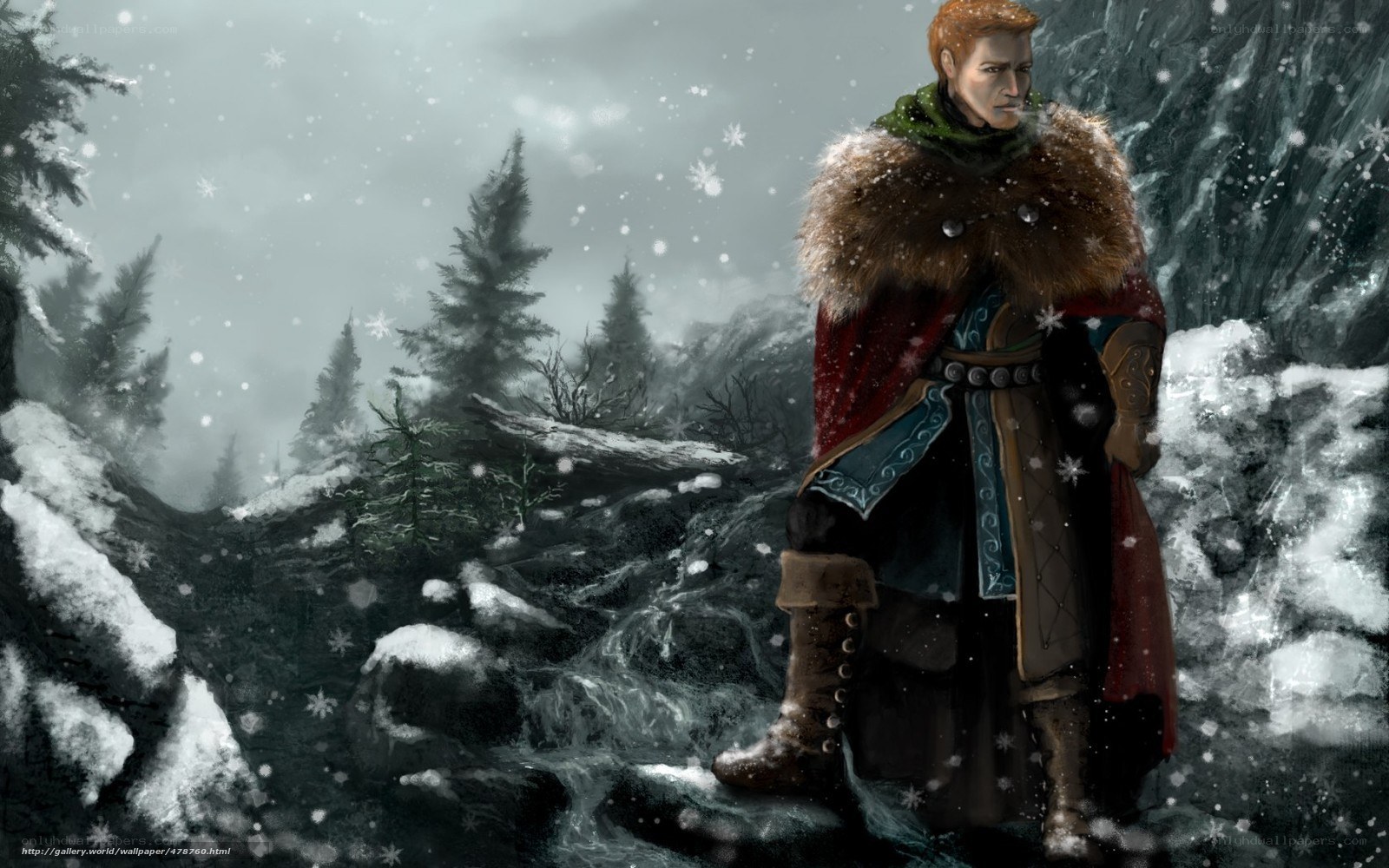 Man in winter forest