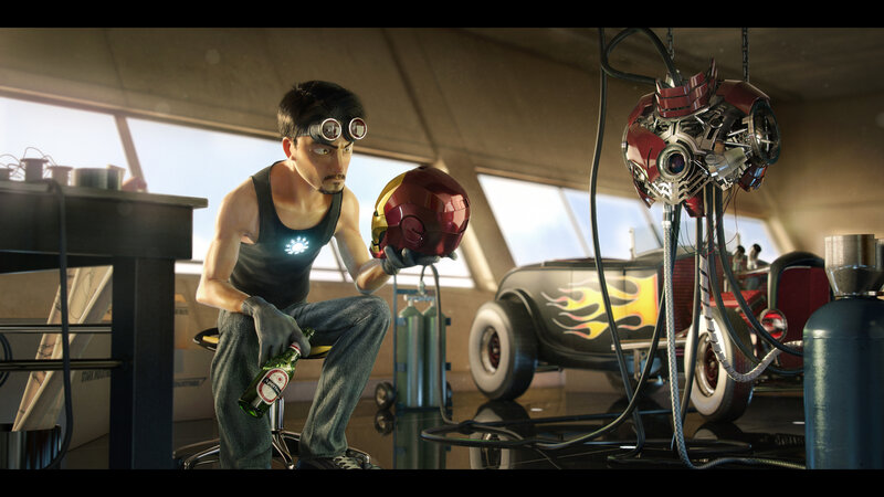Man in Workshop — Red, Focused