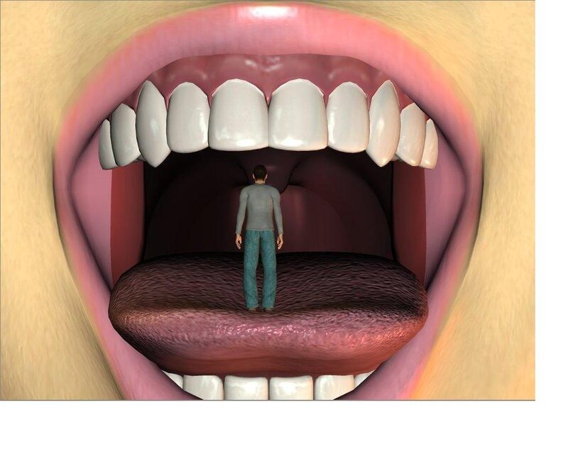 Man inside a giant mouth