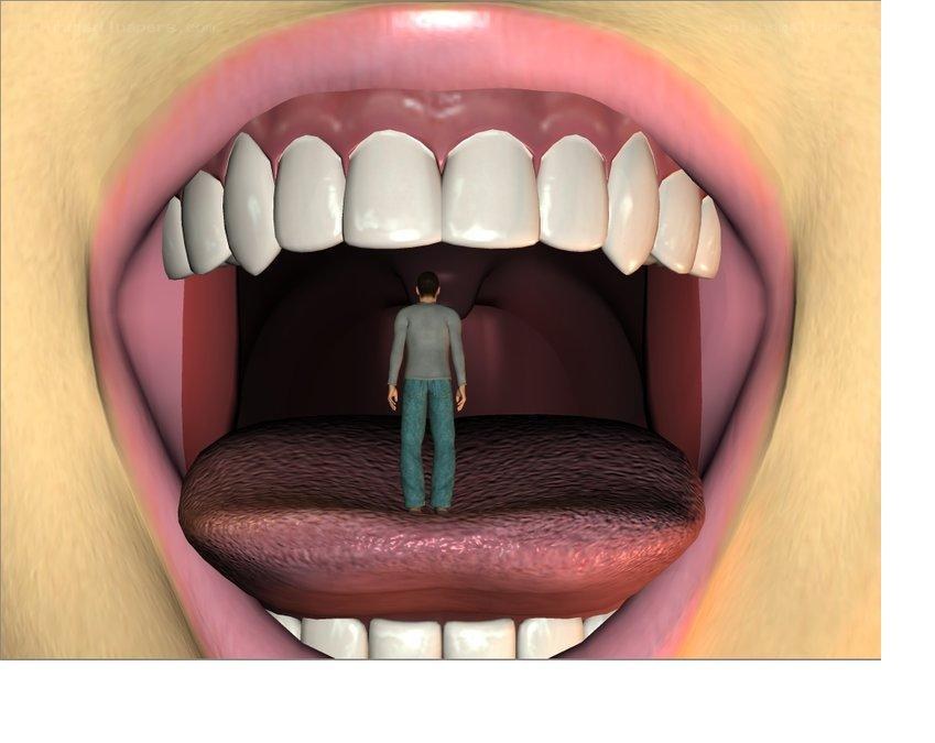Man inside a giant mouth