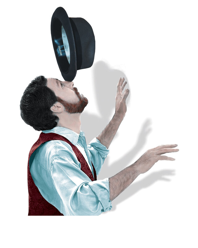 man juggling hat