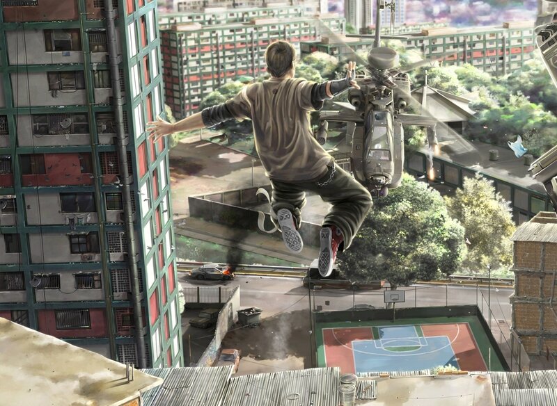 Man jumping from building