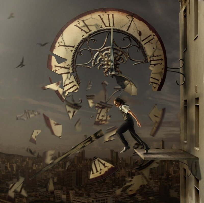 Man Jumping from Building — Gray