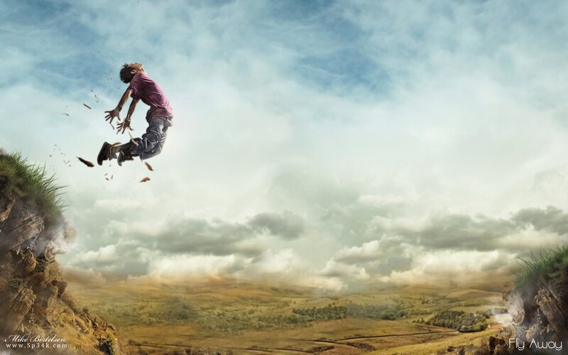 Man Jumping from Cliff — Blue, Dramatic