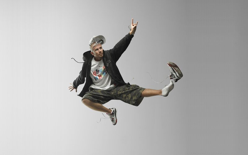 man jumping in mid-air