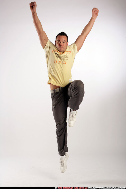 man jumping in studio