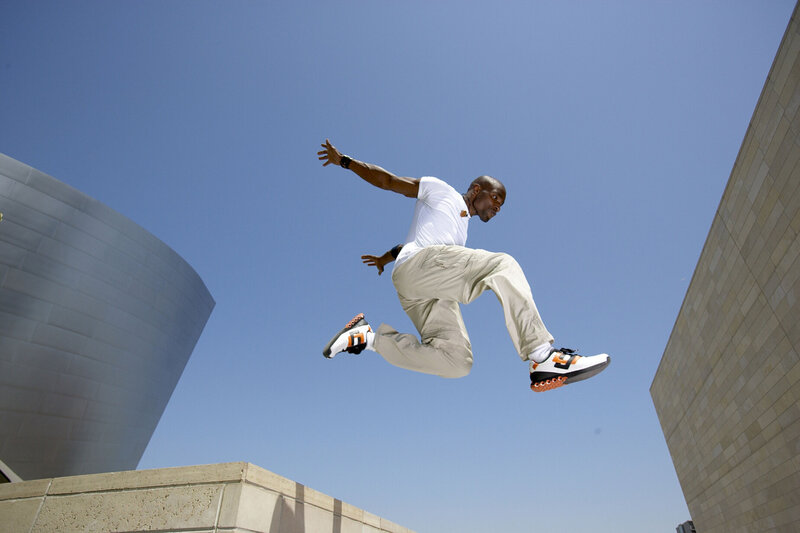Man jumping in urban setting