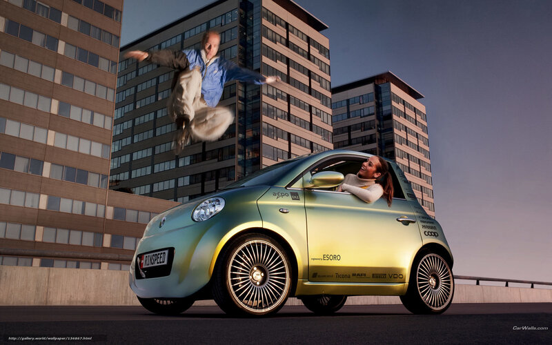 Man jumping near green car