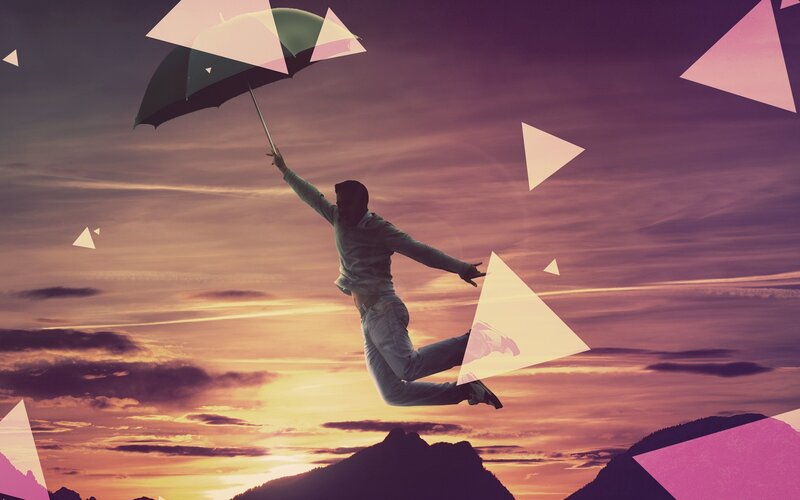 Man Jumping with Umbrella — Purple