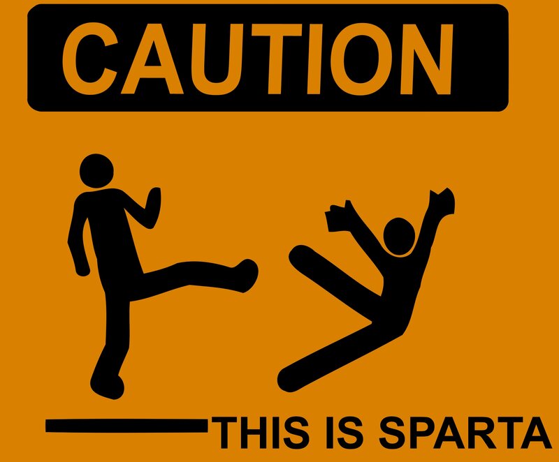 Man Kicking Another Man — Orange, Cautionary