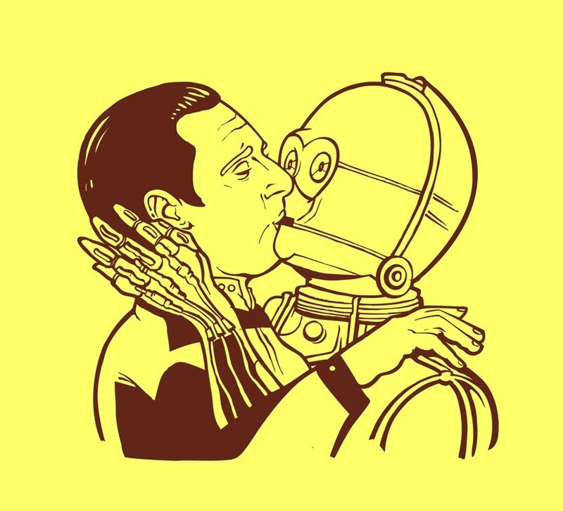 man kissing robot