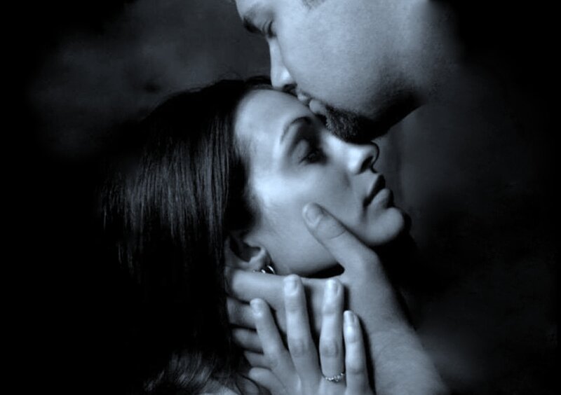 Man Kissing Woman — Black, Intimate, Photograph, Hand