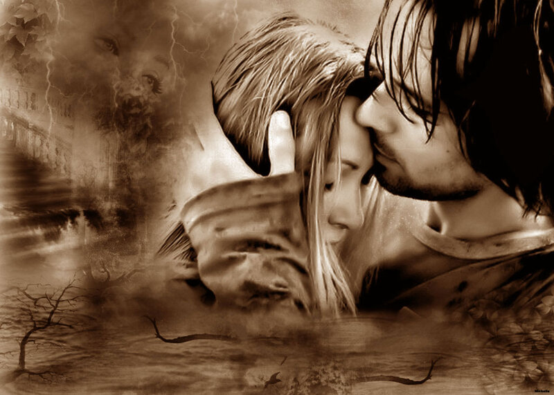 Man Kissing Woman — Brown, Dramatic