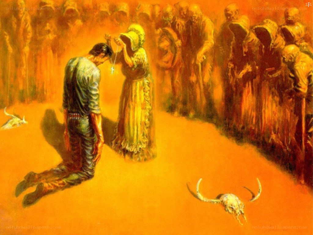 Man kneeling before a woman