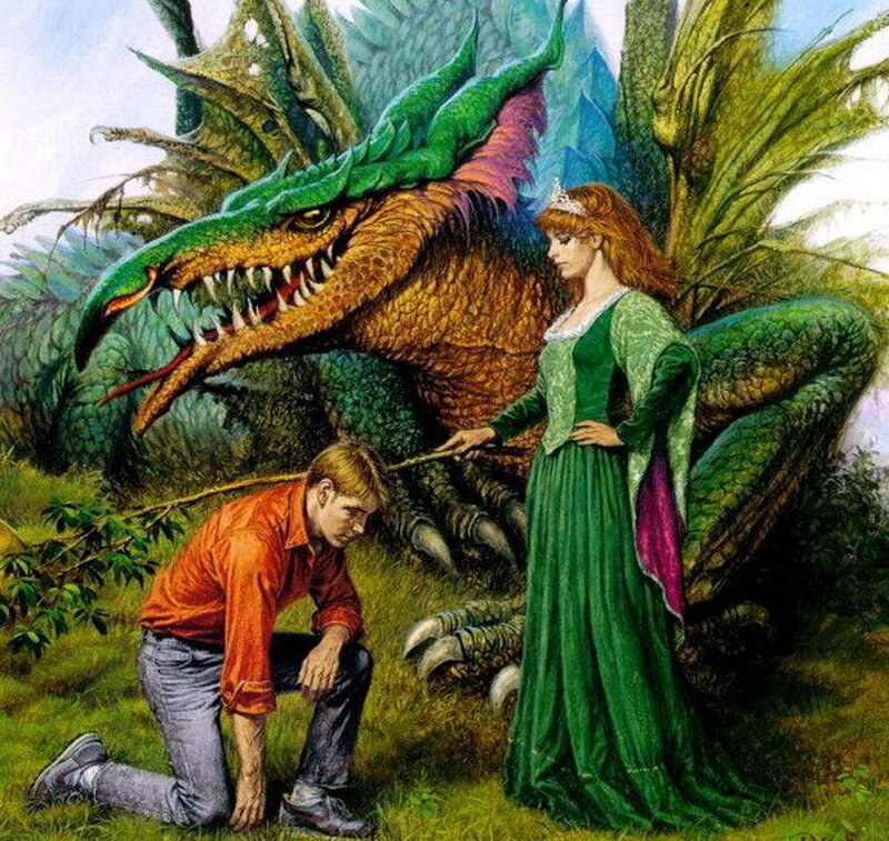 Man Kneeling Before Dragon