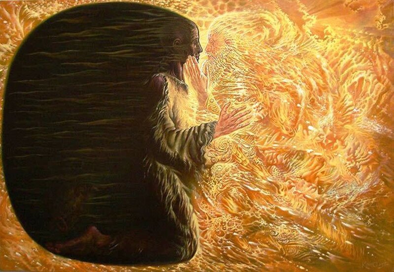 Man Kneeling Before Light