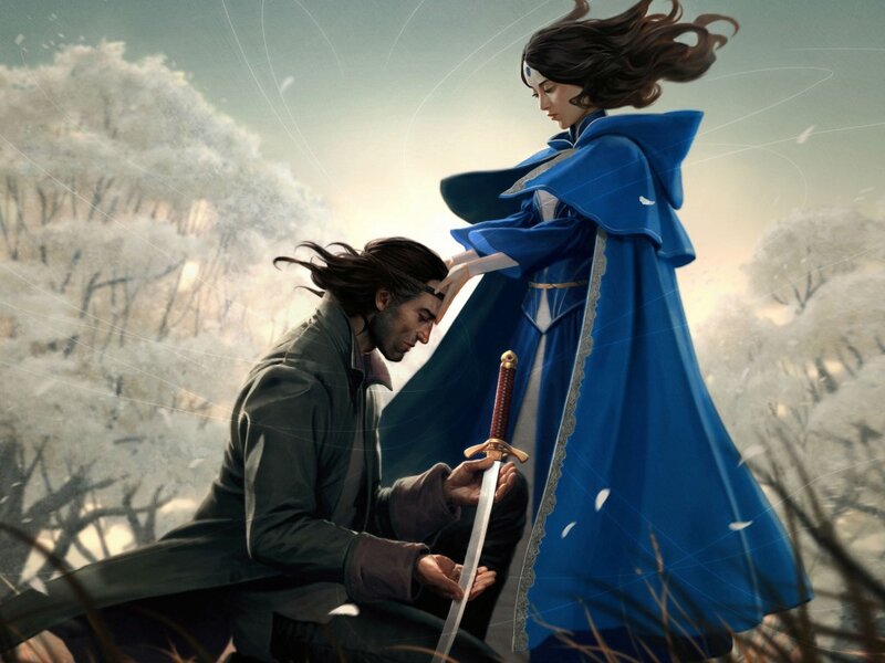 Man Kneeling Before Woman — Blue, Dramatic, Winter