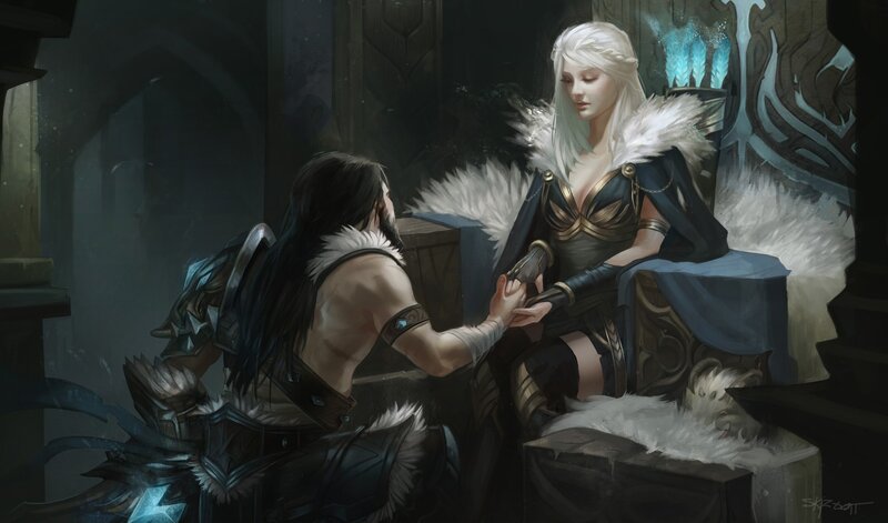 Man Kneeling Before Woman — White