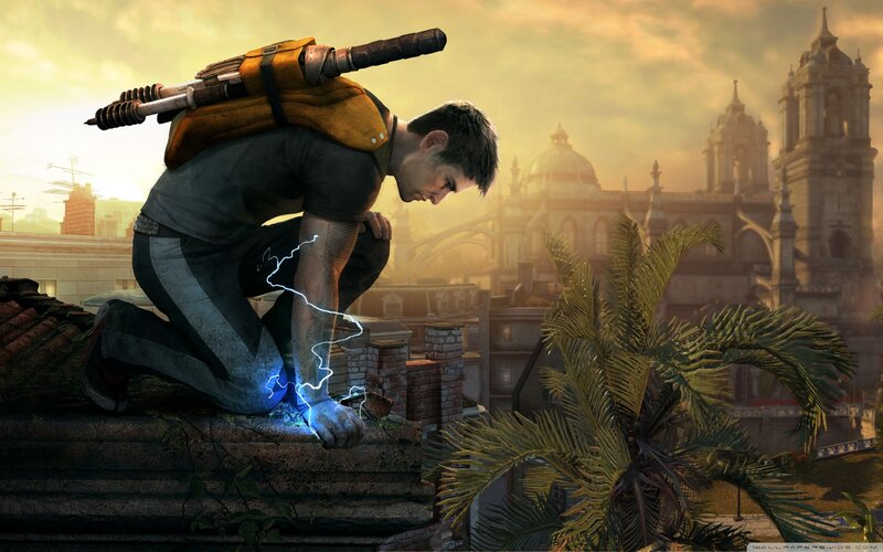 Man Kneeling on Rooftop — Yellow