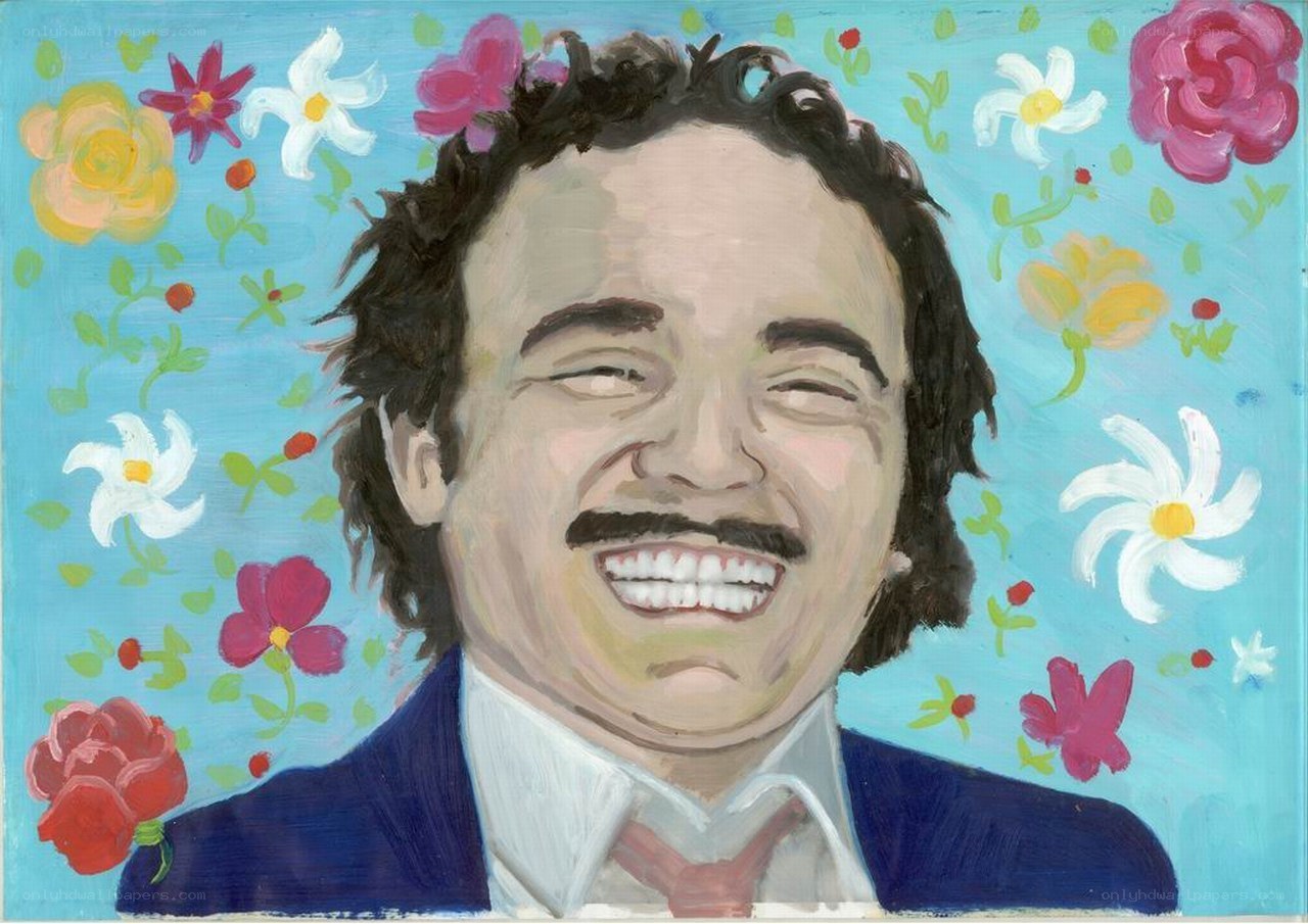 Man laughing with flowers
