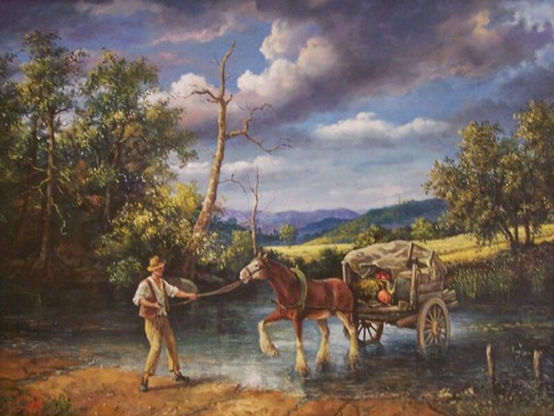 Man Leading Horse-drawn Cart