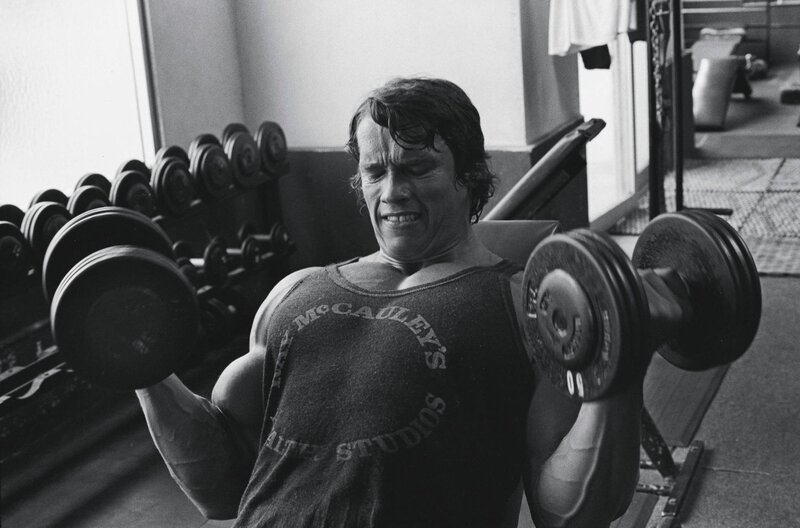 Man Lifting Weights — Black, Intense, Photograph, Dumbbells, Gym Equipment