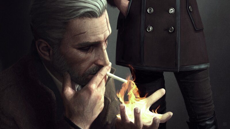 Man Lighting Cigarette — Brown