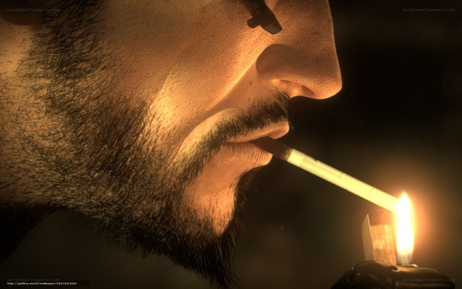 man lighting cigarette