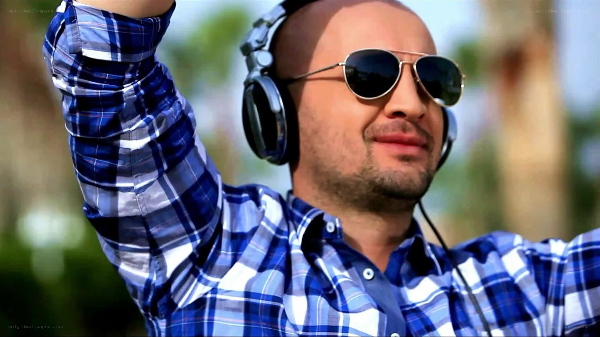 man listening to music outdoors