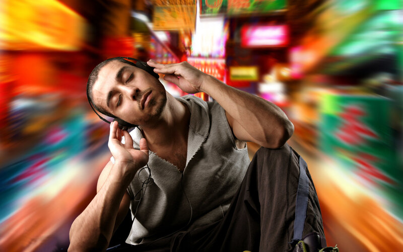 Man Listening to Music — Red