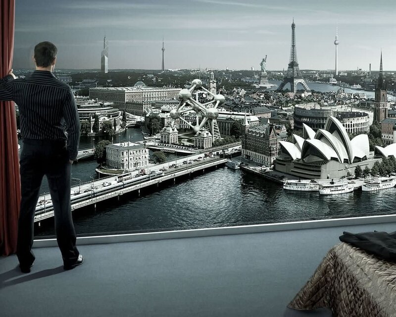 Man Looking at Cityscape — Gray, Dramatic, Digital Art