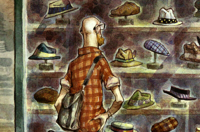 Man Looking at Hats