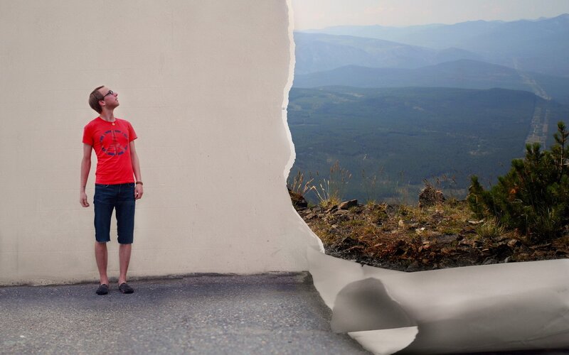 man looking at mountain view